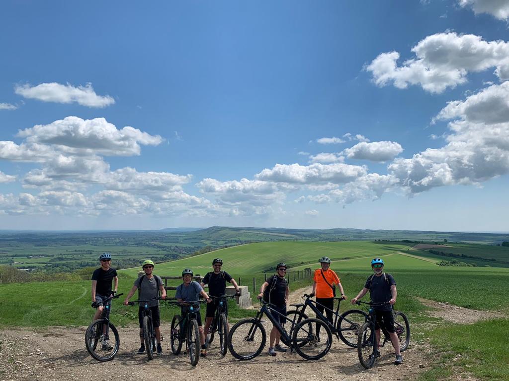 group of mountain bikers on the South Downs